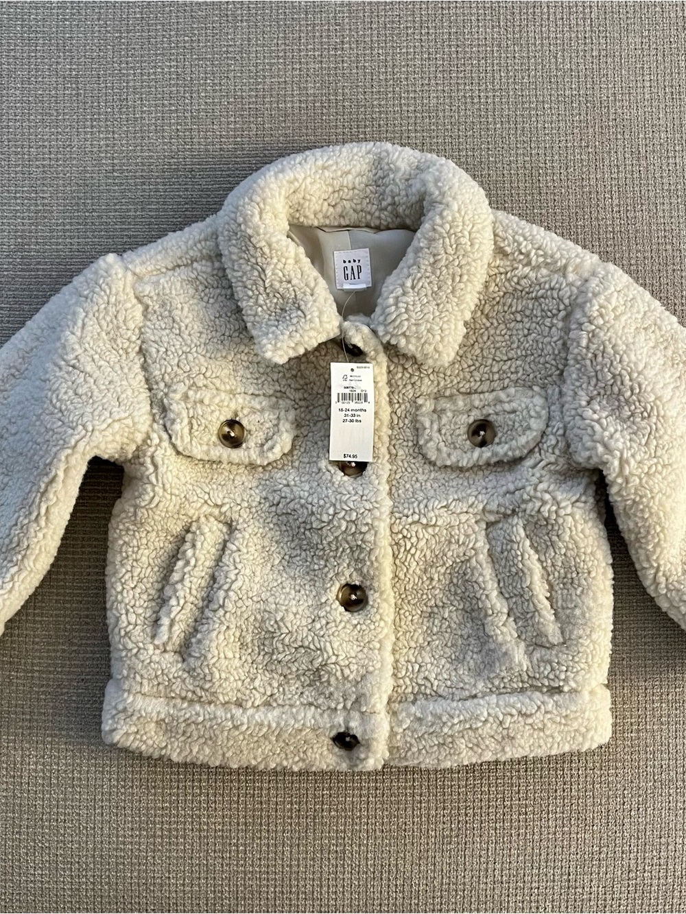 GAP Kids Cream Sherpa Button-Up Jacket